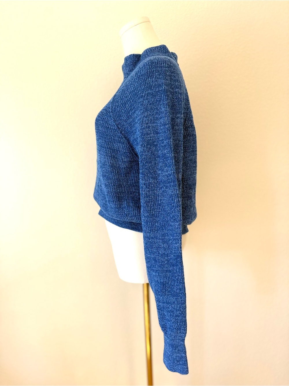 Free People Blue Cropped Mock Turtleneck Sweater | Size M - Picture 3 of 6